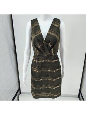 NWT Max & Cleo Women's Brown Striped Sleeveless Back Zip Sheath Dress (Size 4)